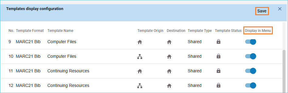 Image of the template list