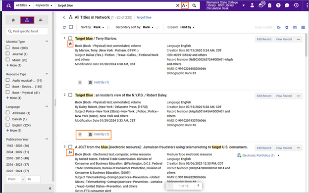Screenshot of search results in the Network Zone