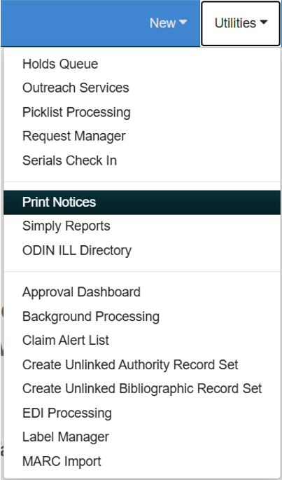 Utilities menu