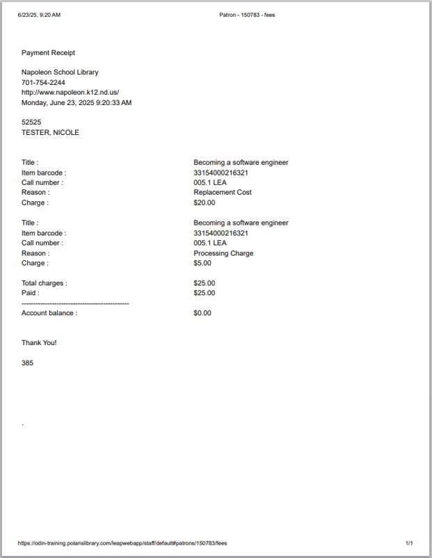 Payment receipt
