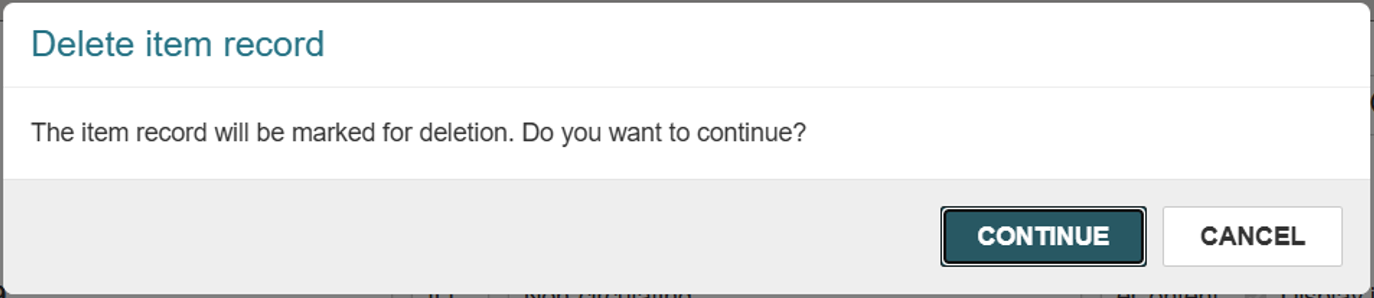 Delete item record confirmation