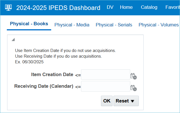 Image of the physical books tab prompt for a date