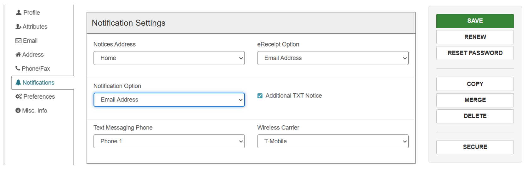 Notification settings