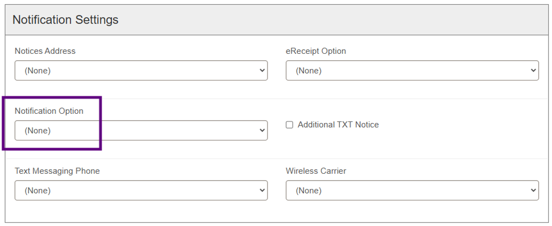 Notification option None