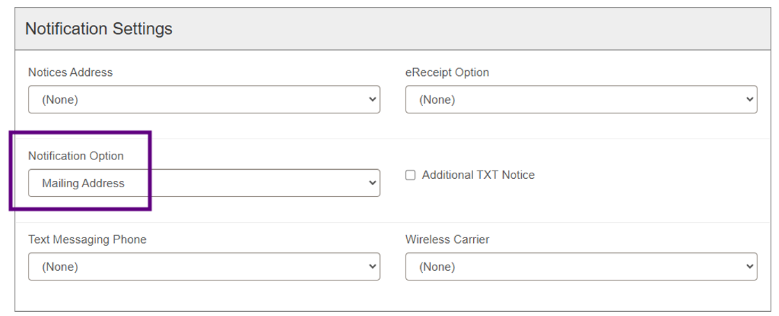 Notification option Mailing Address