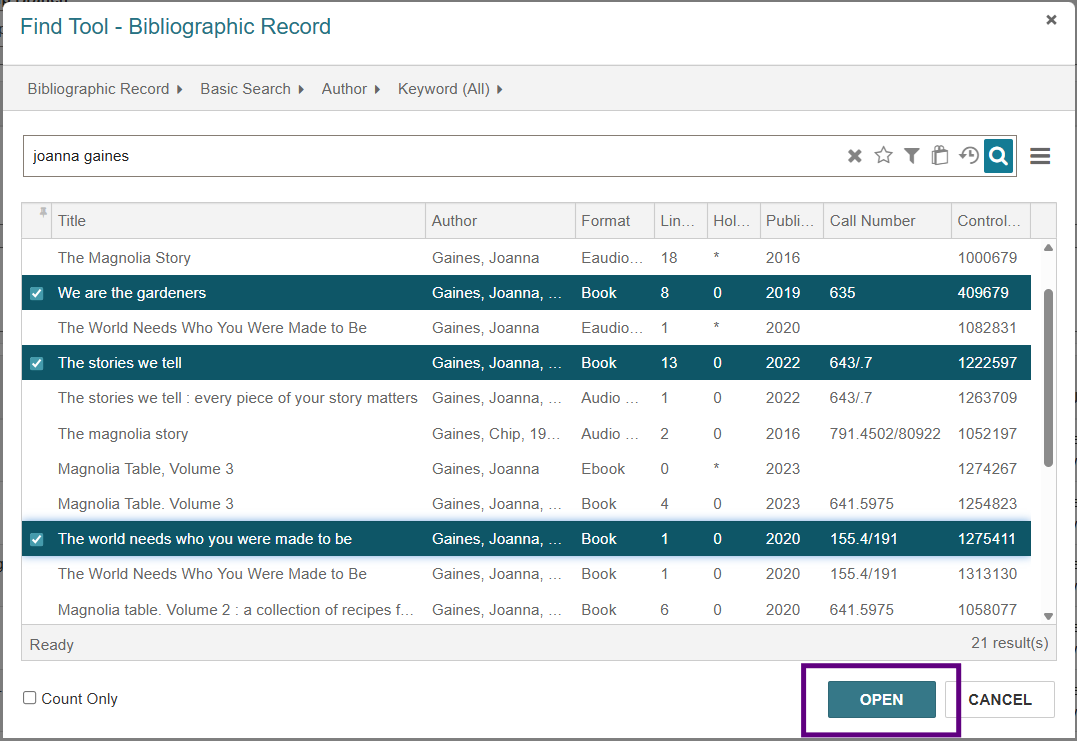 Find tool bibliographic record search