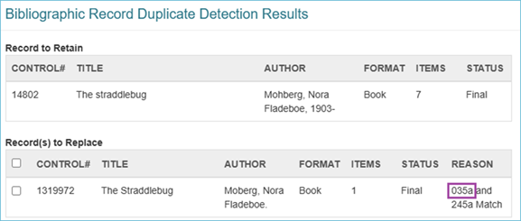 Image of duplicate detection screen