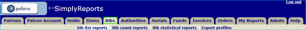 A screenshot of Simply Reports tabs with bibs outlined.