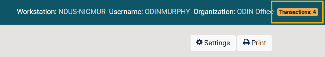 Screenshot of the Polaris Offline banner. The gold Transactions badge in the upper right is highlighted.