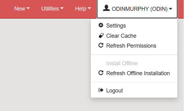 Screenshot of the Polaris Leap training environment. The username in the upper right is selected and the dropdown menu is visible. 