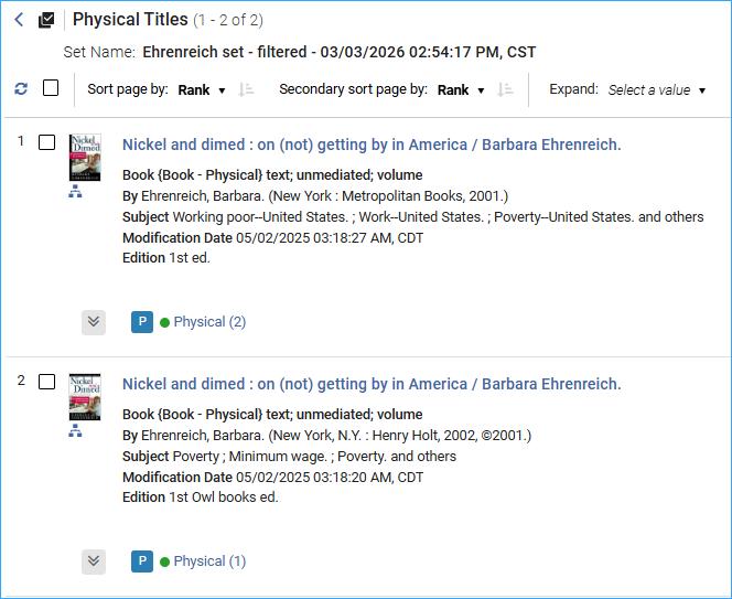 A screenshot of the new set with two titles with Nickel in the title.