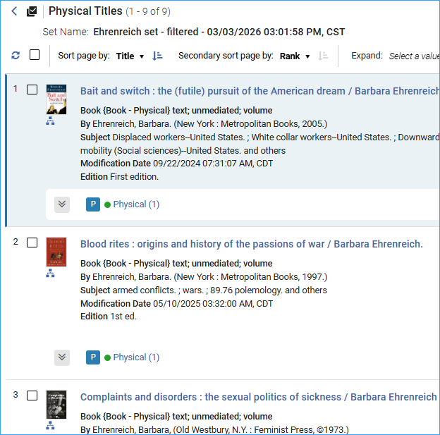 A screenshot of a new set showing nine titles without the word Nickel in the title