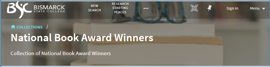 An image of the National Book Award winners collection title pane from Primo VE