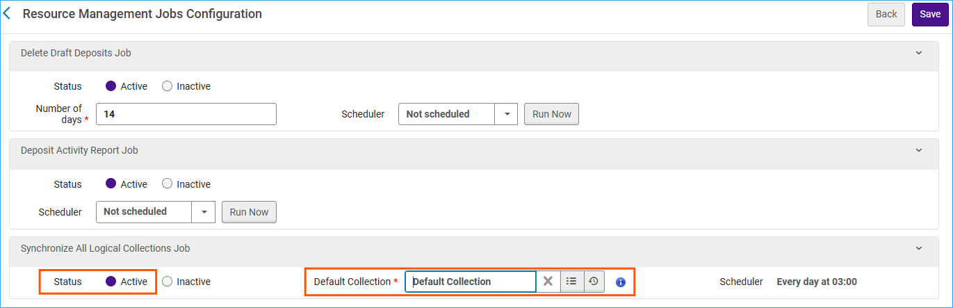 A screenshot of the resource management jobs configuration page.