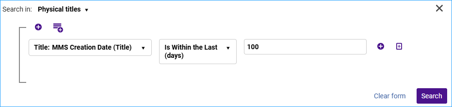 A screenshot of criteria for a logical set
