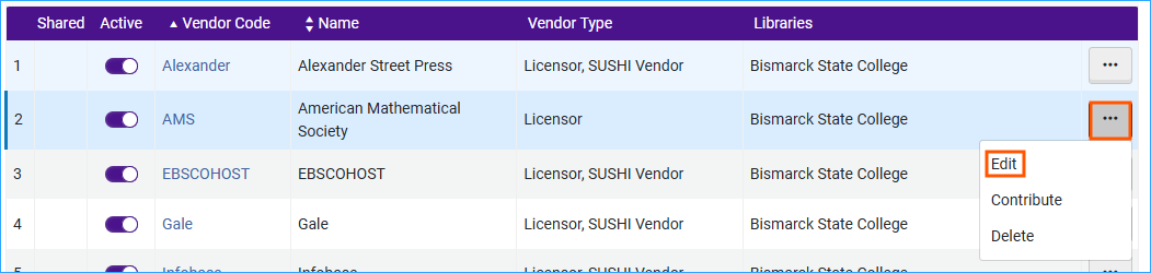 A screenshot of the edit option of the action menu.